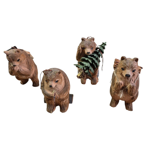 Vtg Carved Wood Bear Ornament Figurines Camping Cabin Family Rustic Woodsy RARE - Picture 4 of 10